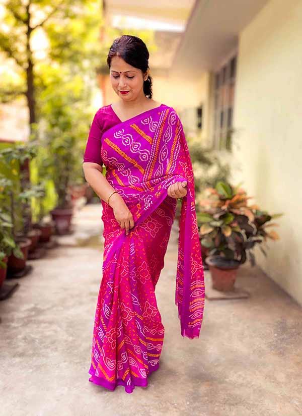 Pure chiffon bandhej saree online